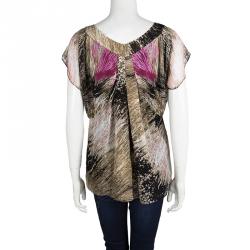 Pre Owned Diane Von Furstenberg Multicolor Abstract Printed Silk Gabie Blouse L