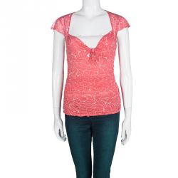 Pre Owned Diane Von Furstenberg Pink Abstract Print Silk Ruched Tommy Top M