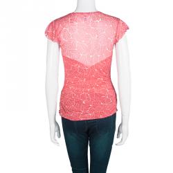 Pre Owned Diane Von Furstenberg Pink Abstract Print Silk Ruched Tommy Top M