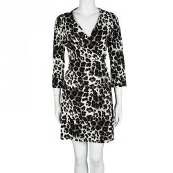 Pre Owned Diane Von Furstenberg Snow Leopard Print New Julian Two Mini Wrap Dress M