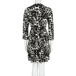 Pre Owned Diane Von Furstenberg Snow Leopard Print New Julian Two Mini Wrap Dress M