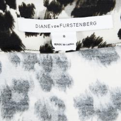 Pre Owned Diane Von Furstenberg Snow Leopard Print New Julian Two Mini Wrap Dress M