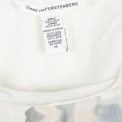 Pre Owned Diane Von Furstenberg Cream Poppy Print Silk Oversized Blouse XL