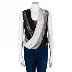 Pre Owned Diane Von Furstenberg Monochrome Lace Detail Draped Talitha Top XS