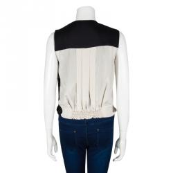 Pre Owned Diane Von Furstenberg Monochrome Lace Detail Draped Talitha Top XS