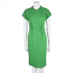 Pre Owned Diane Von Furstenberg Green Knit Belted Maizah Dress M