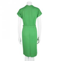 Pre Owned Diane Von Furstenberg Green Knit Belted Maizah Dress M