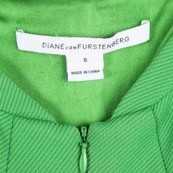 Pre Owned Diane Von Furstenberg Green Knit Belted Maizah Dress M