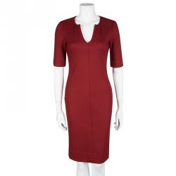 Pre Owned Diane Von Furstenberg Red Wool Short Sleeve Aurora Sheath Dress S