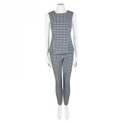Pre Owned Diane Von Furstenberg Monochrome Gingham Plaid Genesis Top and Pant Set S