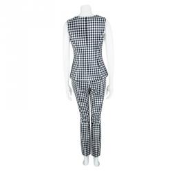 Pre Owned Diane Von Furstenberg Monochrome Gingham Plaid Genesis Top and Pant Set S