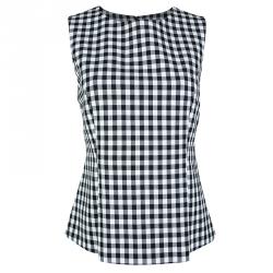 Pre Owned Diane Von Furstenberg Monochrome Gingham Plaid Genesis Top and Pant Set S