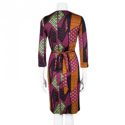 Pre Owned Diane Von Furstenberg Multicolor Printed Jersey New Julian Two Wrap Dress S