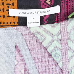 Pre Owned Diane Von Furstenberg Multicolor Printed Jersey New Julian Two Wrap Dress S