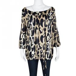 Pre Owned Diane Von Furstenberg Multicolor Animal Printed Pele Top L