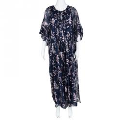 Pre Owned Diane Von Furstenberg Navy Blue Floral Printed Silk Pintucked Holody Maxi Dress S