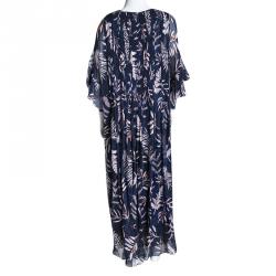 Pre Owned Diane Von Furstenberg Navy Blue Floral Printed Silk Pintucked Holody Maxi Dress S