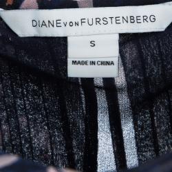 Pre Owned Diane Von Furstenberg Navy Blue Floral Printed Silk Pintucked Holody Maxi Dress S