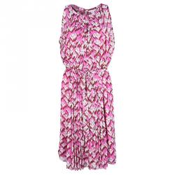 Pre Owned Diane Von Furstenberg Pink Floral Print Pleated Sleeveless Ria Dress L