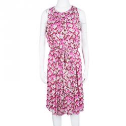 Pre Owned Diane Von Furstenberg Pink Floral Print Pleated Sleeveless Ria Dress L
