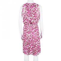 Pre Owned Diane Von Furstenberg Pink Floral Print Pleated Sleeveless Ria Dress L