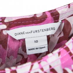 Pre Owned Diane Von Furstenberg Pink Floral Print Pleated Sleeveless Ria Dress L
