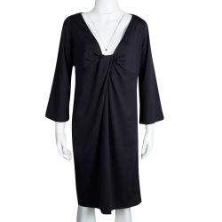 Pre Owned Diane Von Furstenberg Dark Grey Wool Draped Elena Shift Dress L