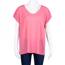 Pre Owned Diane Von Furstenberg Pink Acedia Crepe Top L