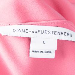 Pre Owned Diane Von Furstenberg Pink Acedia Crepe Top L