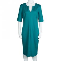 Pre Owned Diane Von Furstenberg Blue Wool Short Sleeve Aurora Sheath Dress L