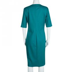 Pre Owned Diane Von Furstenberg Blue Wool Short Sleeve Aurora Sheath Dress L