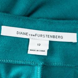 Pre Owned Diane Von Furstenberg Blue Wool Short Sleeve Aurora Sheath Dress L