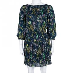 Pre Owned Diane Von Furstenberg Printed Silk Chiffon Pleated Pialla Dress L