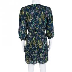 Pre Owned Diane Von Furstenberg Printed Silk Chiffon Pleated Pialla Dress L