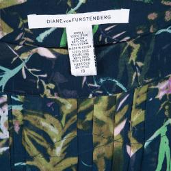 Pre Owned Diane Von Furstenberg Printed Silk Chiffon Pleated Pialla Dress L