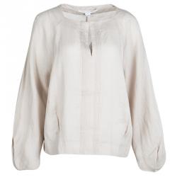 Pre Owned Diane Von Furstenberg New Moon Grey Long Sleeve Elima Blouse L