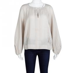 Pre Owned Diane Von Furstenberg New Moon Grey Long Sleeve Elima Blouse L