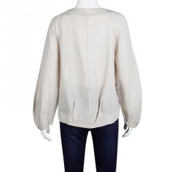 Pre Owned Diane Von Furstenberg New Moon Grey Long Sleeve Elima Blouse L