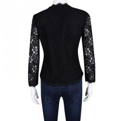 Pre Owned Diane Von Furstenberg Black Scalloped Lace Long Sleeve Bria Blouse S