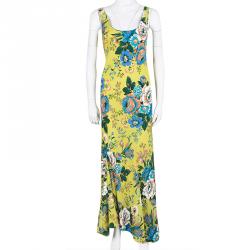 Pre Owned Diane Von Furstenberg Yellow Floral Printed Silk Sleeveless Maxi Dress XS