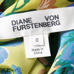 Pre Owned Diane Von Furstenberg Yellow Floral Printed Silk Sleeveless Maxi Dress XS