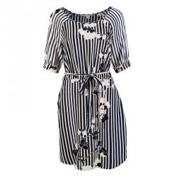 Pre Owned Diane Von Furstenberg Multicolor Striped Silk Belted Florence Dress M