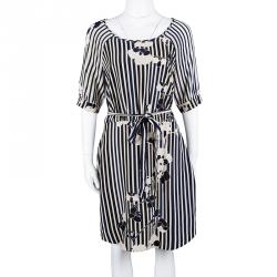 Pre Owned Diane Von Furstenberg Multicolor Striped Silk Belted Florence Dress M