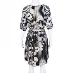 Pre Owned Diane Von Furstenberg Multicolor Striped Silk Belted Florence Dress M