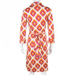 Pre Owned Diane Von Furstenberg Vintage Cube Printed Silk Jersey Justin Wrap Dress L