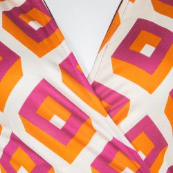 Pre Owned Diane Von Furstenberg Vintage Cube Printed Silk Jersey Justin Wrap Dress L