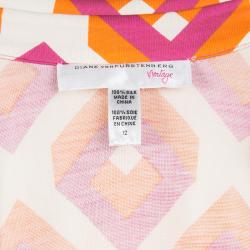 Pre Owned Diane Von Furstenberg Vintage Cube Printed Silk Jersey Justin Wrap Dress L