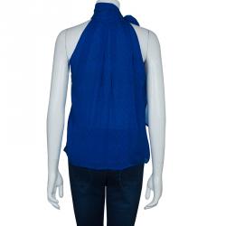 Pre Owned Diane von Furstenberg Blue Printed Keyhole Neck Baylie Silk Top S