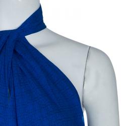 Pre Owned Diane von Furstenberg Blue Printed Keyhole Neck Baylie Silk Top S