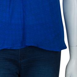 Pre Owned Diane von Furstenberg Blue Printed Keyhole Neck Baylie Silk Top S